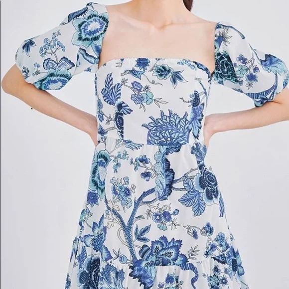 Boho Gypsy Floral Bardot Belted Ruffle Hem Dress - Picture 7 of 7